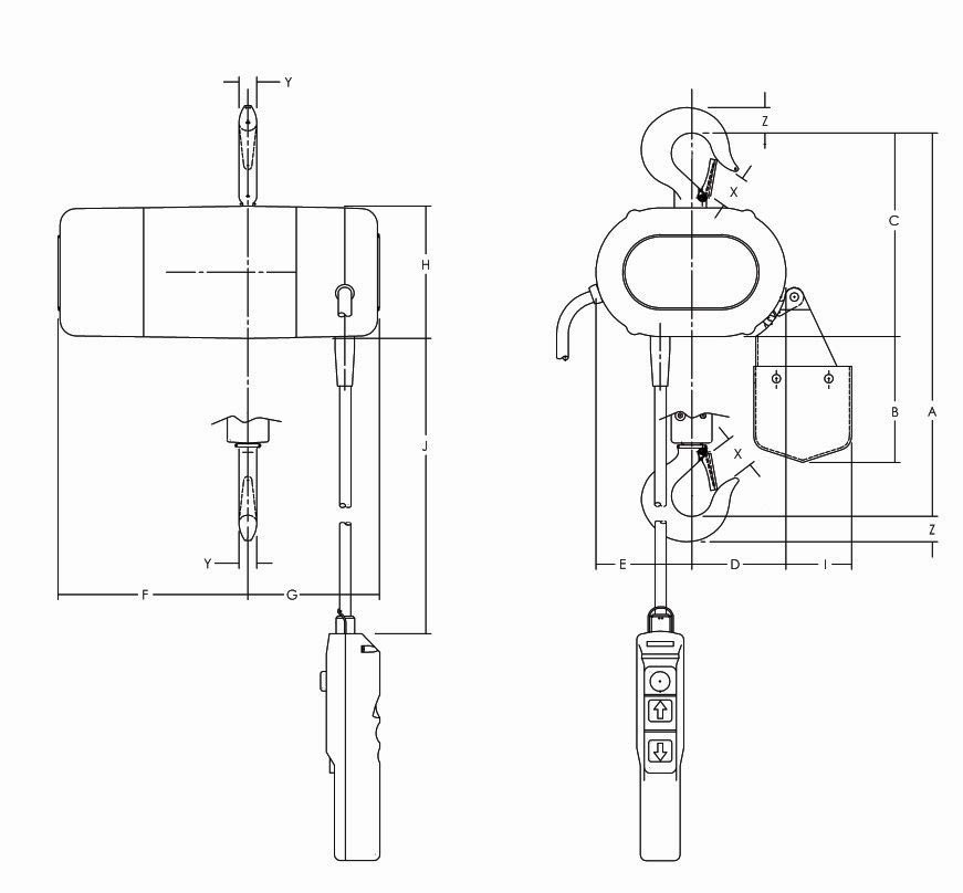 Yale CPS electric hoist dimensions